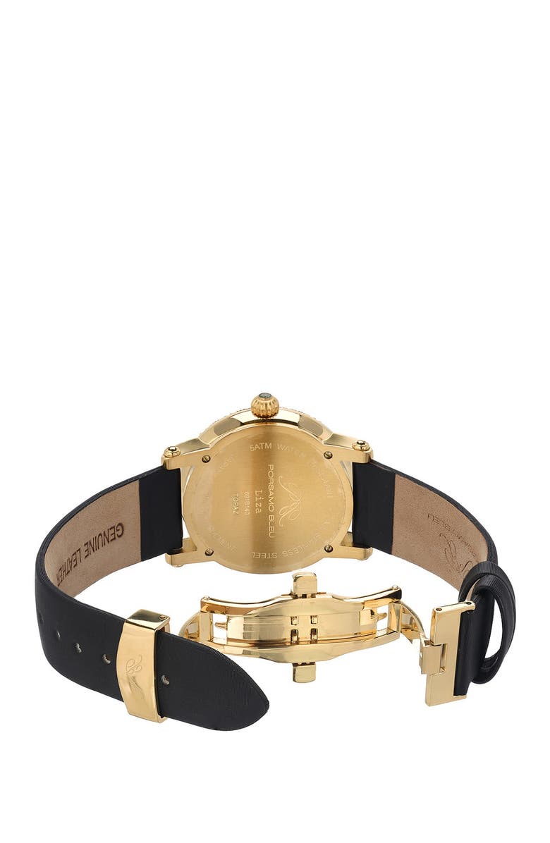 PORSAMO BLEU Liza Automatic Silk Covered Leather Strap Watch, 38mm, Alternate, color, Black-Gold