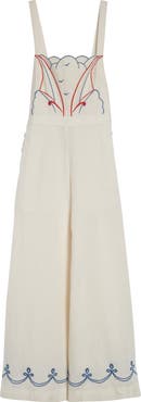 Bode Embroidered Sailboat Cotton & Linen Jumpsuit