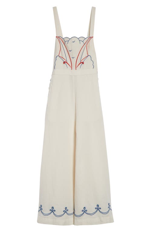 Bode Embroidered Cotton And Linen-blend Jumpsuit In White Multi