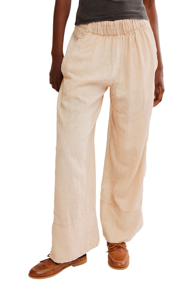 Days End Pull-On Linen Blend Wide Leg Pants, Main, color, SAND DOLLAR