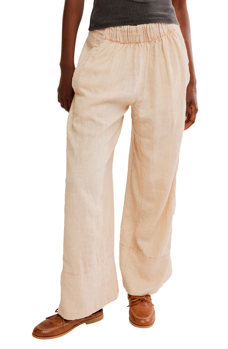 Free People Days End Pull-On Linen Blend Wide Leg Pants, Main, color, Sand Dollar