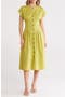 Short Sleeve Button Front Cotton Blend Midi Dress