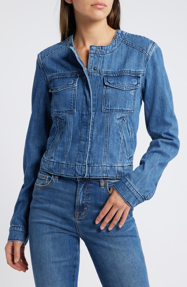 HIDDEN JEANS Collarless Denim Trucker Jacket, Alternate, color, 