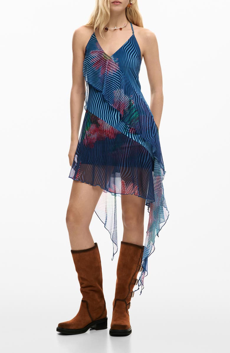 Desigual Asymmetric Halter Dress, Main, color, Blue