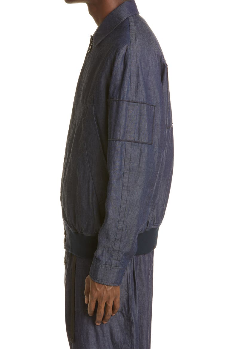 Split Raglan Sleeve Denim Bomber Jacket, Alternate, color, NAVY