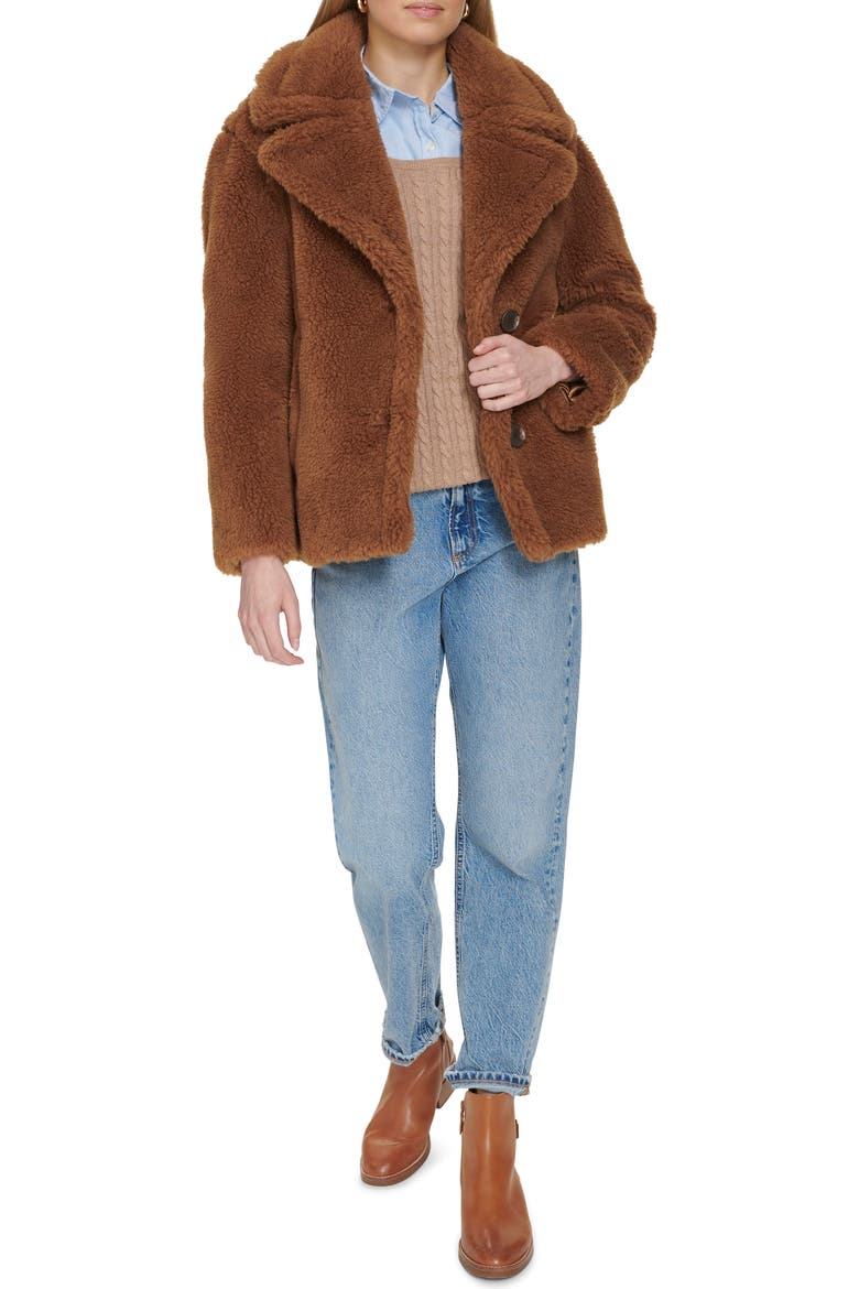 Teddy Wool Blend Faux Fur Jacket, Alternate, color, TOFFEE