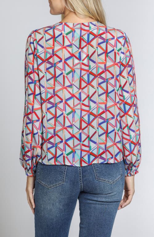 Apny Print Tie Front Top In Grey Multi