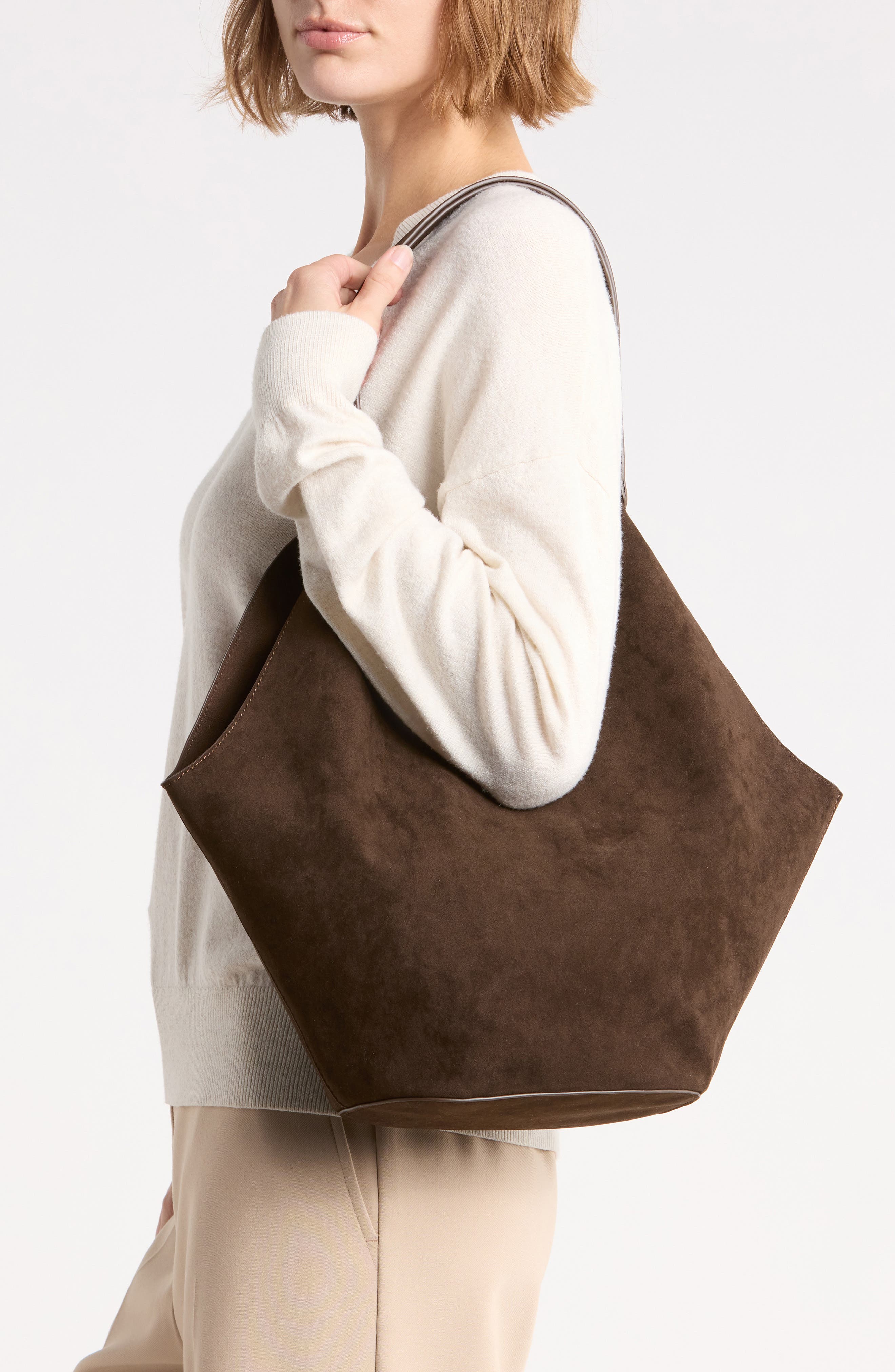 Faux Suede Tote, Alternate, color, DARK CHOCOLATE