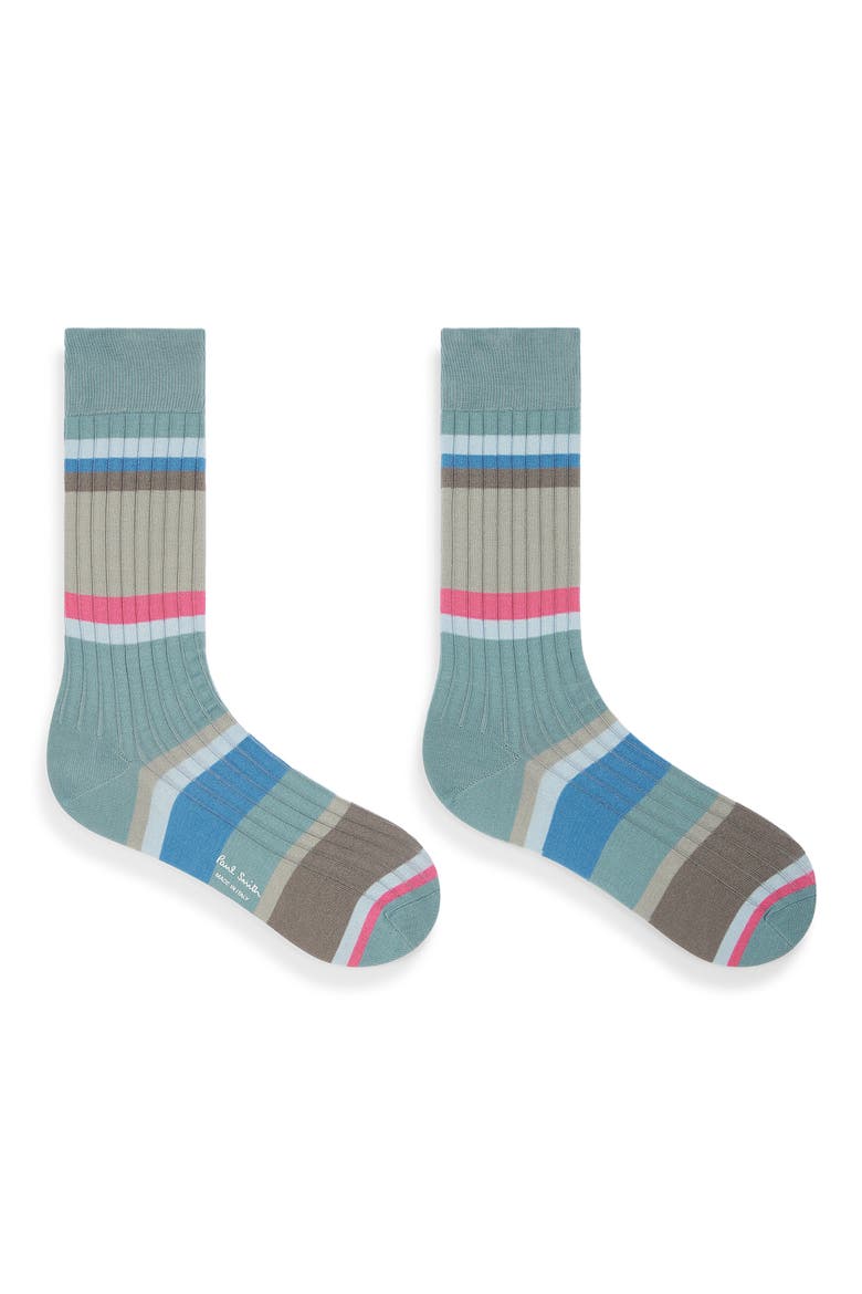 Stripe Rib Cotton Blend Dress Socks, Alternate, color, 43_GREYISH BLUE