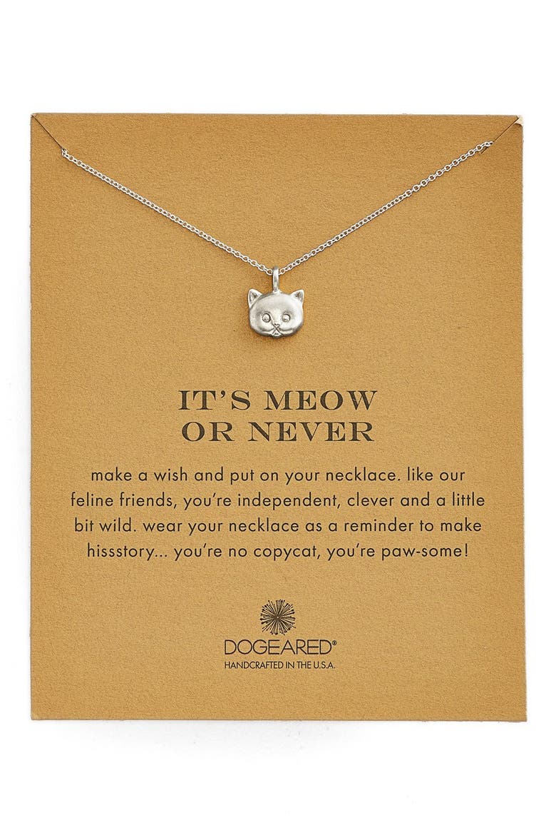 'Reminder - It's Meow or Never' Cat Pendant Necklace, Alternate, color, SILVER