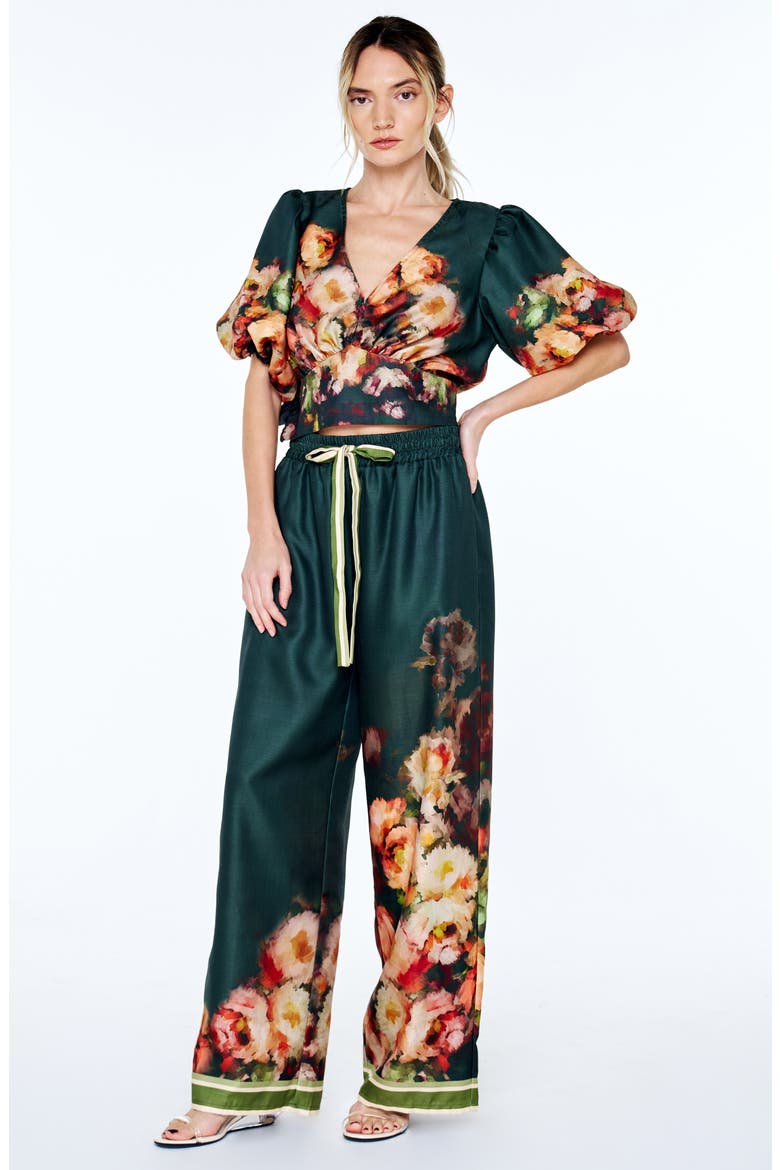 Emel Floral Puff Sleeve Top, Alternate, color, DARK GREEN MULTI