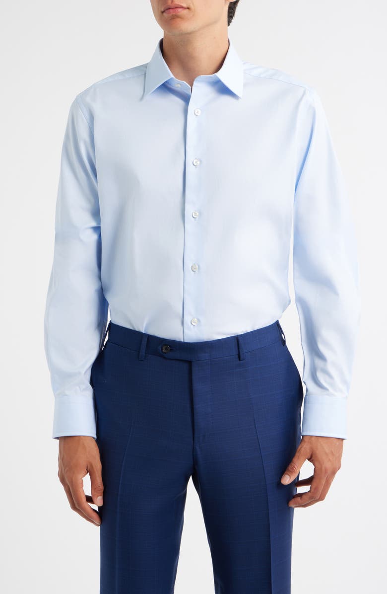 David Donahue Trim Fit Super Fine Twill Dress Shirt, Main, color, Sky
