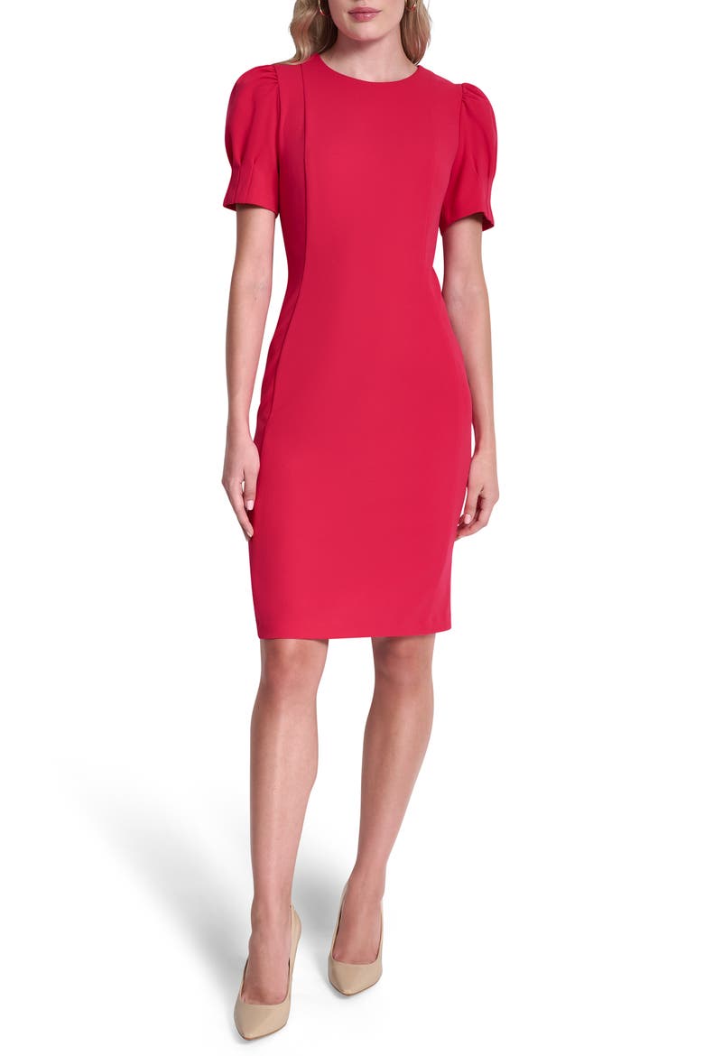 Puff Sleeve Sheath Dress, Main, color, LIPSTICK