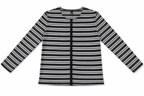 Zip Striped Long Sleeve Crewneck Top
