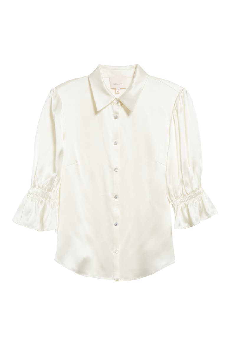 Fiona Ruffle Cuff Silk Button-Up Shirt, Alternate, color, IVORY
