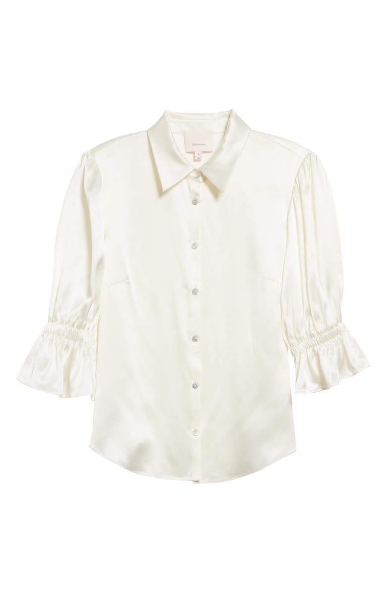 Cinq à Sept Fiona Ruffle Cuff Silk Button-Up Shirt, Alternate, color, Ivory