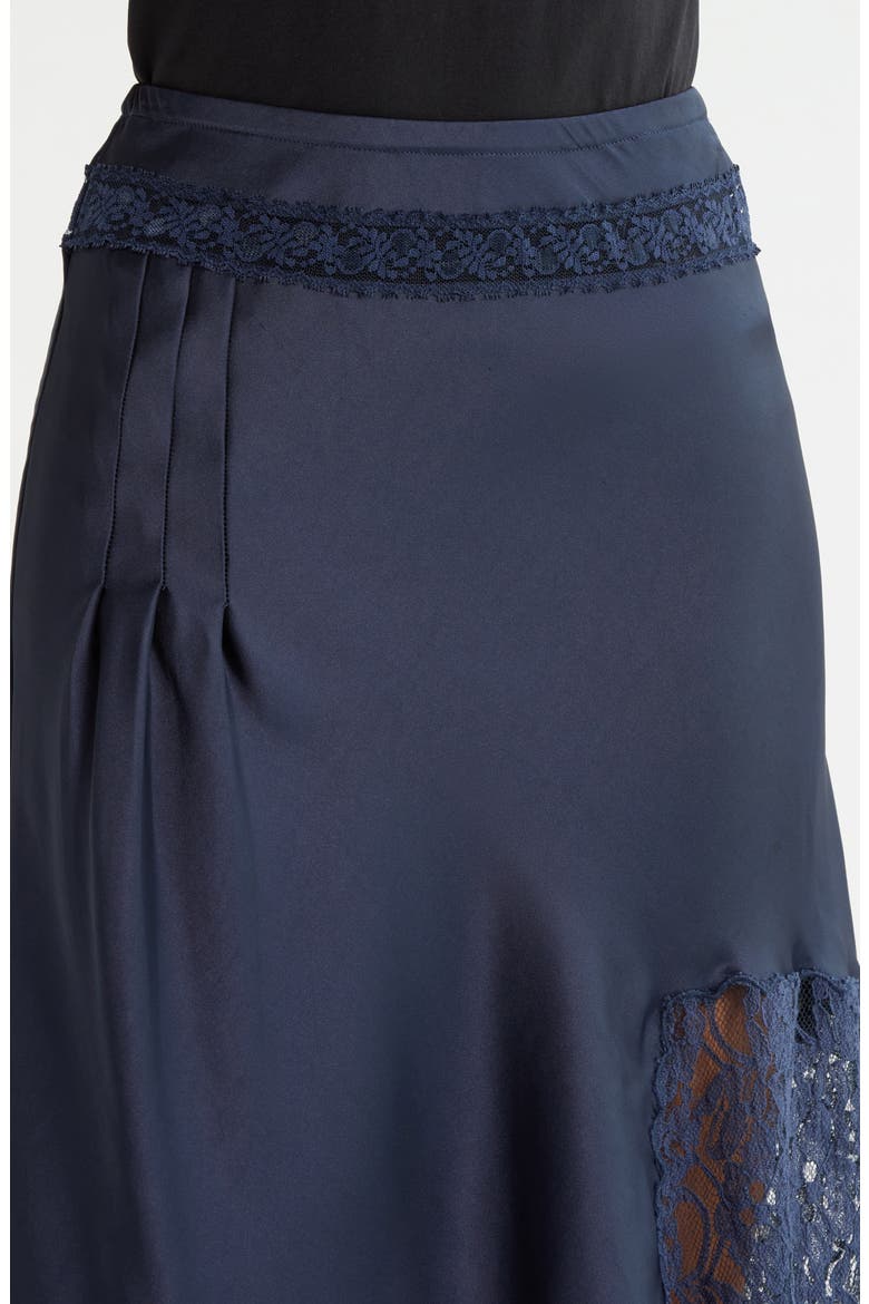 Elea Satin and Lace Midi Skirt, Alternate, color, NAVY