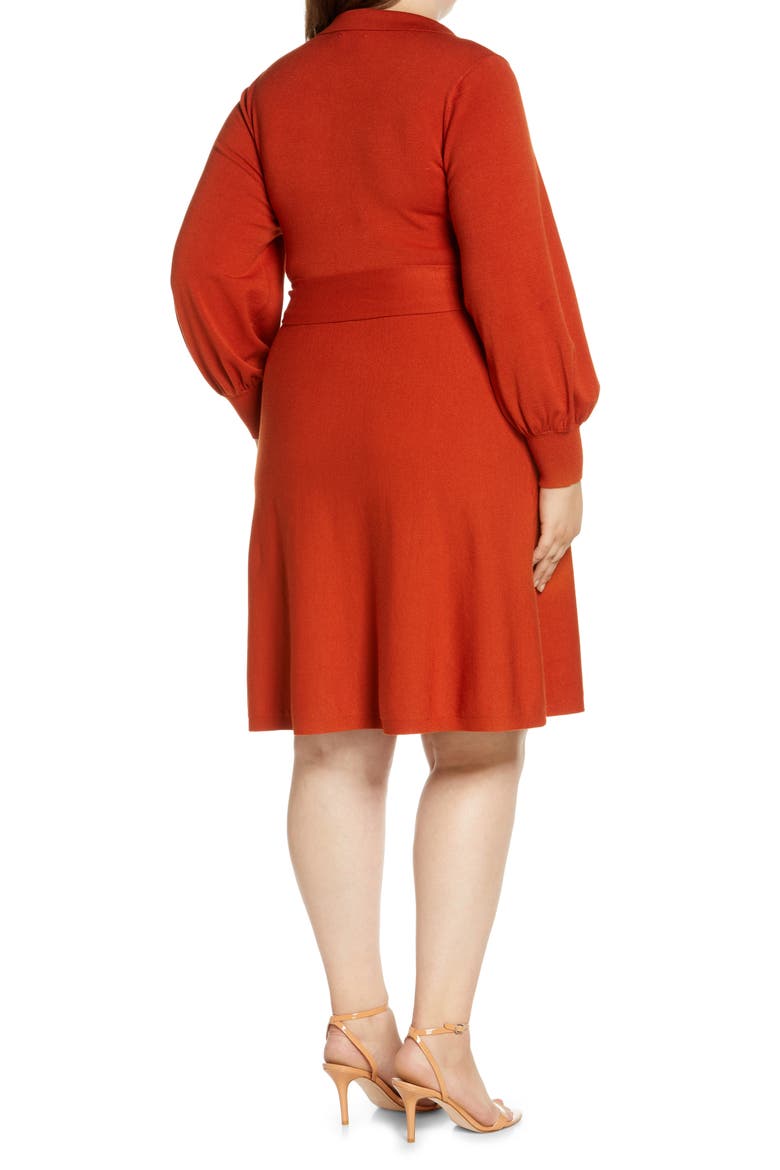 Tie Waist Split Neck Long Sleeve Sweater Dress, Alternate, color, SPICE