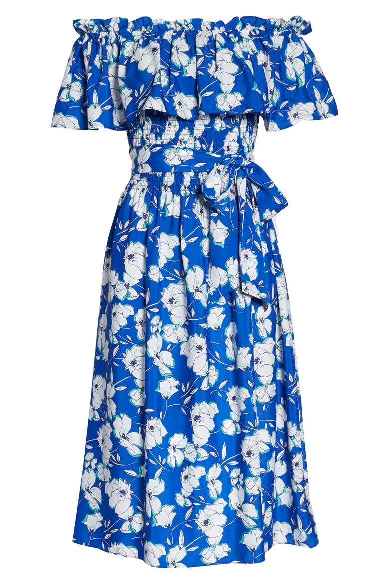 Eliza Off the Shoulder Midi Dress, Alternate, color, COBALT