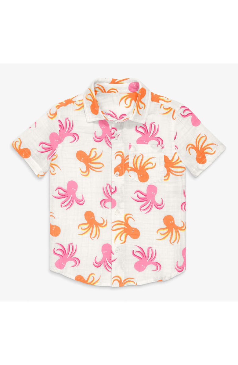 Primary Kids Cotton Gauze Button Down In Pals, Main, color, Ivory Octopus