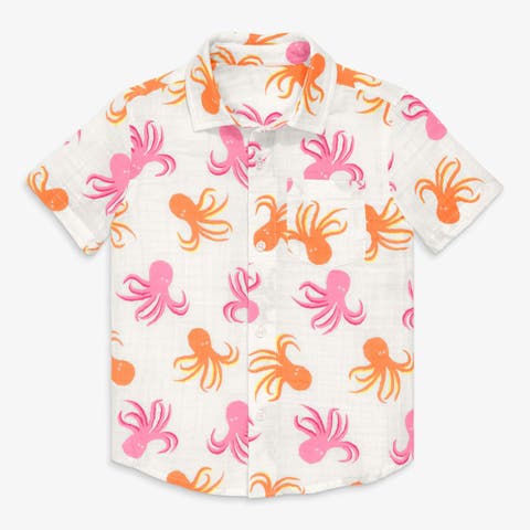 Kids Cotton Gauze Button Down In Pals (Toddler, Little Kid, Big Kid)