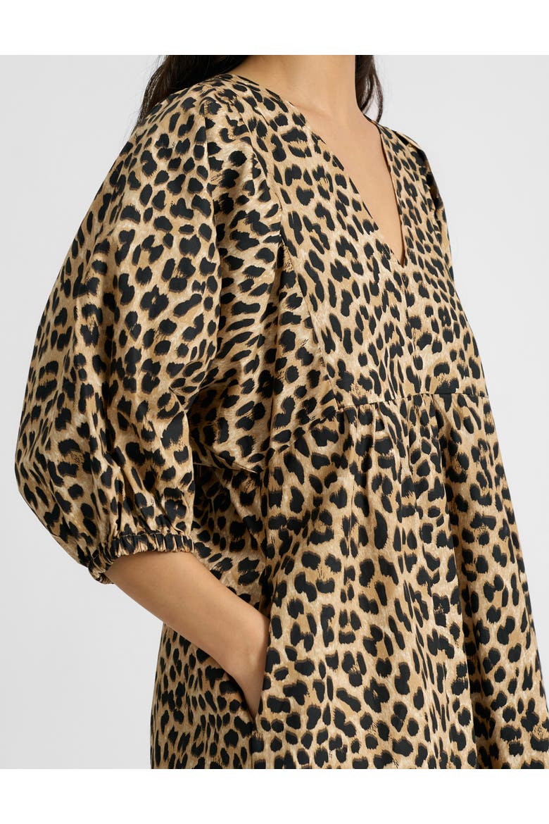 Animal Print V-Neck Cotton Midi Dress, Alternate, color, Brown