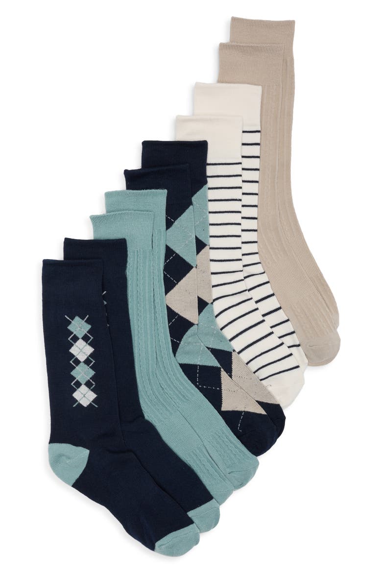 5-Pack Dress Socks, Alternate, color, NAVY TAN BLUE MULTI