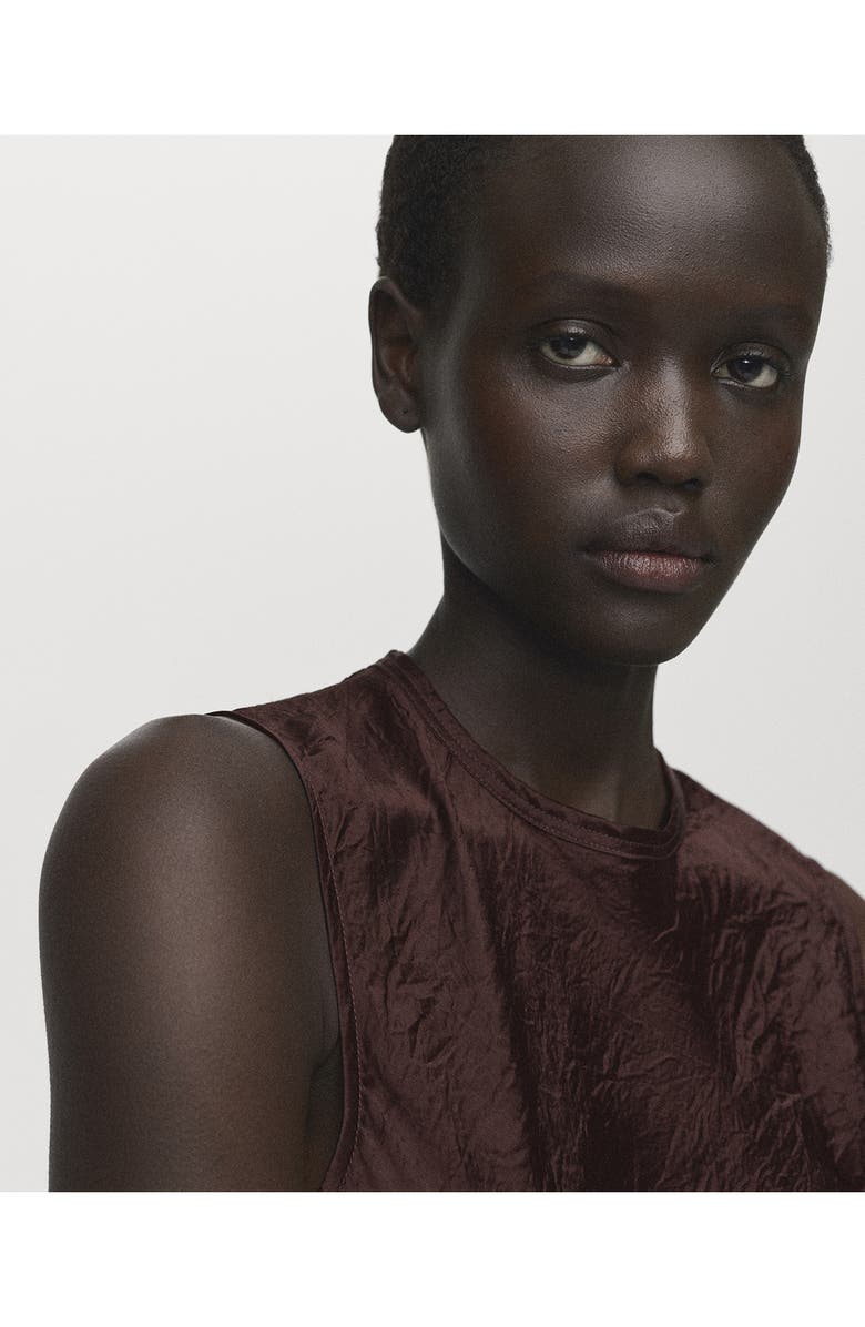 MANGO Crinkle Satin Shell Top, Alternate, color, Chocolate