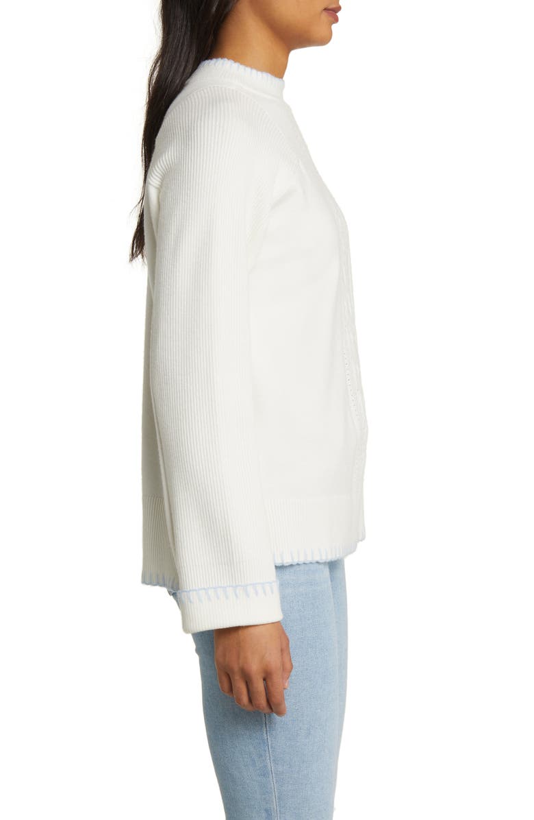 Wit & Wisdom Whipstitch Trim Cable Sweater, Alternate, color, Off White/ Powder Blue