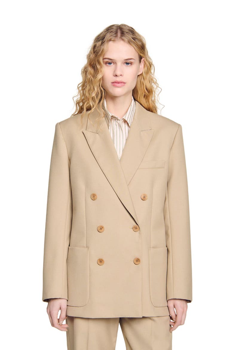 Double-breasted suit jacket, Alternate, color, Sand