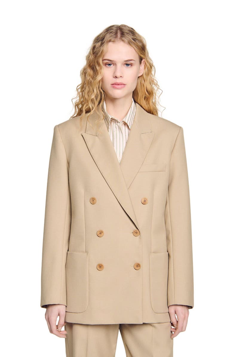 SANDRO Double-breasted suit jacket, Alternate, color, 