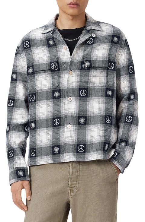 Castor Embroidered Plaid Long Sleeve Camp Shirt