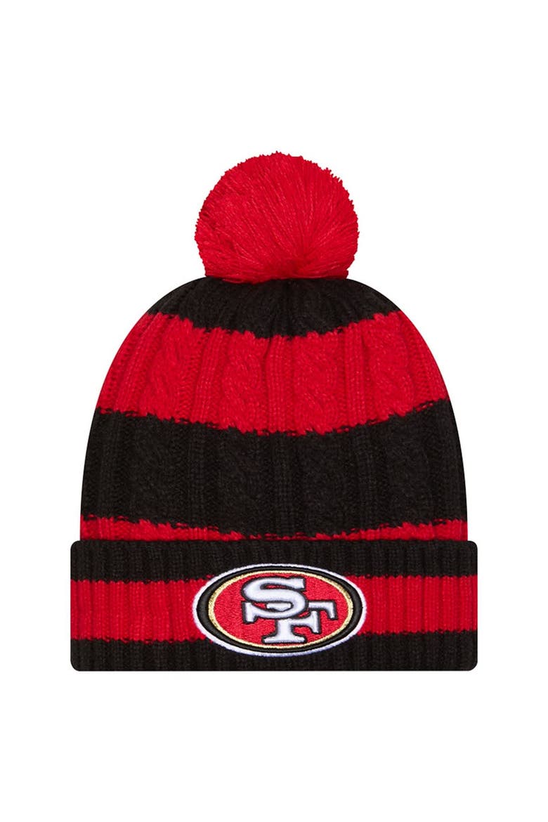 Women's New Era Scarlet San Francisco 49ers Braided Cuffed Knit Hat with Pom, Main, color, Scarlet