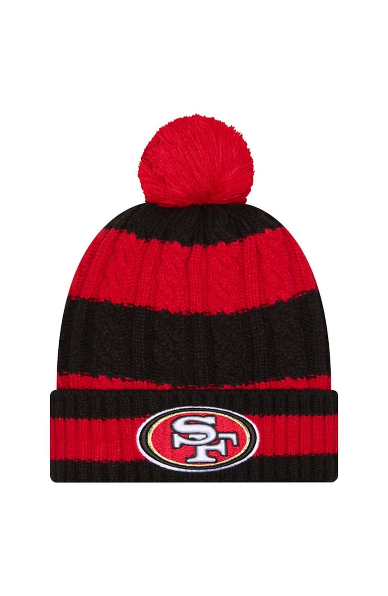 New Era Women's New Era Scarlet San Francisco 49ers Braided Cuffed Knit Hat with Pom, Main, color, Scarlet