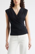 Nordstrom Pleated Faux Wrap Cap Sleeve Top
