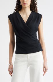 Nordstrom Pleated Faux Wrap Cap Sleeve Top