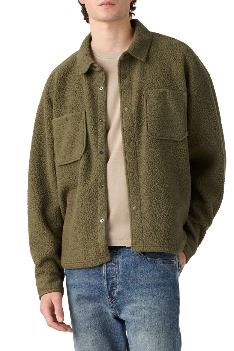 High Pile Fleece Worker Jacket, Main, color, OLIVE NIGHT SHERPA