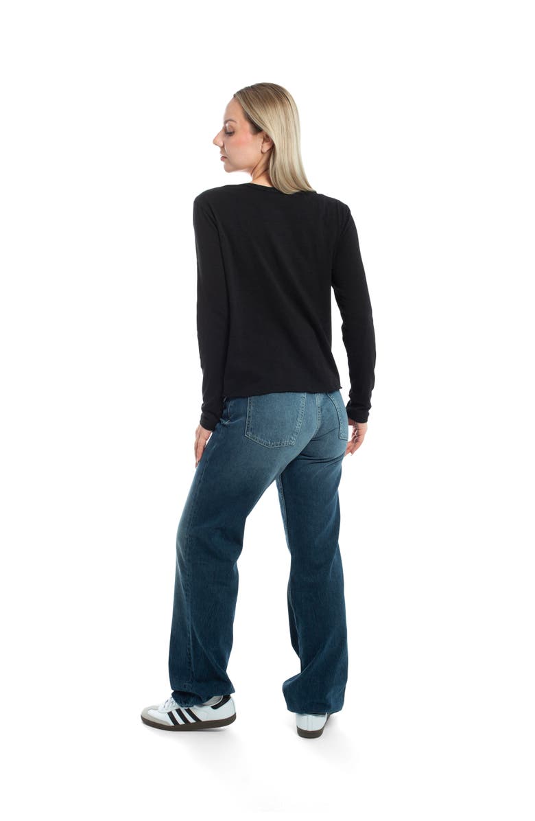 WILT Clothing Long Sleeve Henley Mock Double Layer Tee, Alternate, color, Black