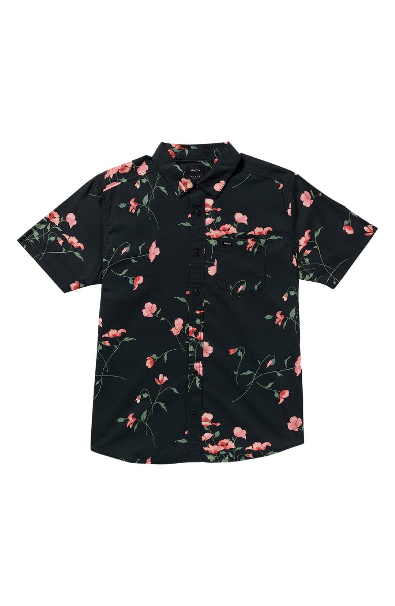 RVCA Botanical Print Short Sleeve Button-Up Shirt, Alternate, color, 