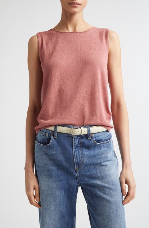 Sequin Embellished Silk & Cotton Sweater Vest