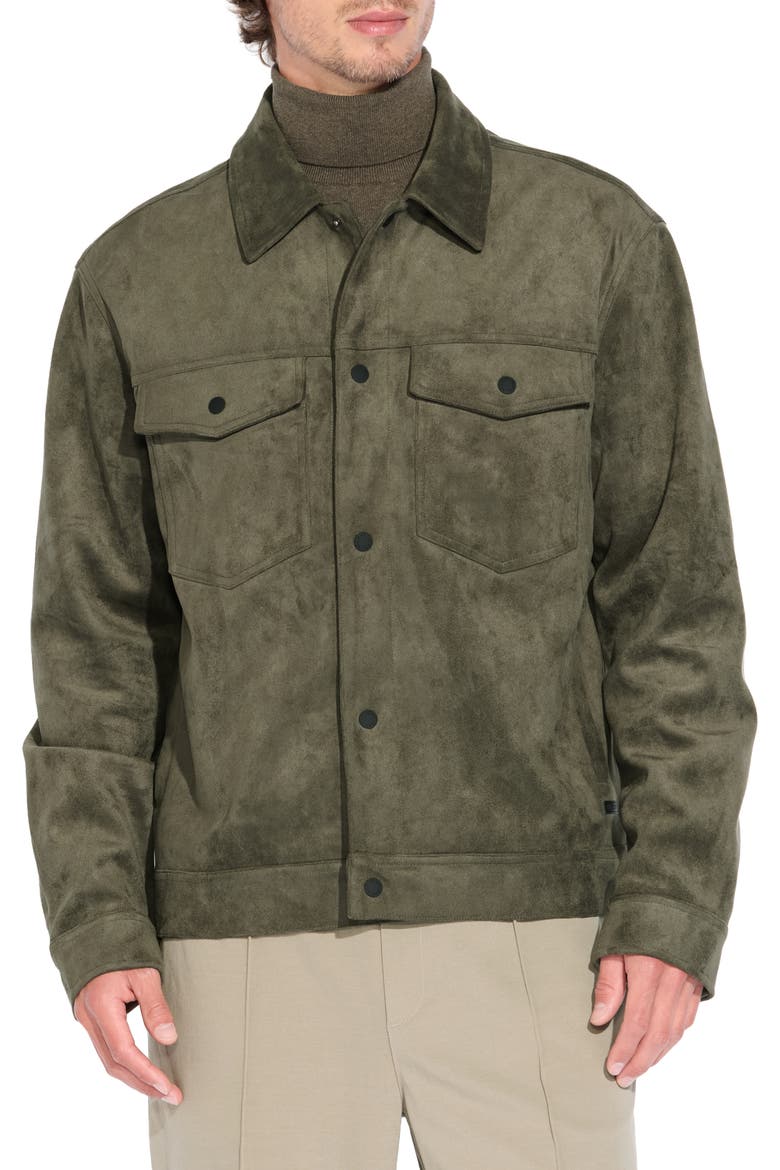 Faux Suede Trucker Jacket, Main, color, DARK OLIVE
