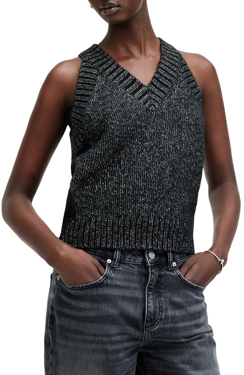 AllSaints Sabrina Metallic Merino Wool Blend Sweater Tank, Main, color, 