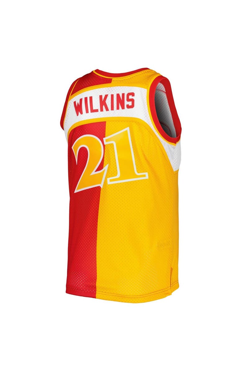 Mitchell & Ness Men's Mitchell & Ness Dominique Wilkins Yellow/Red Atlanta Hawks Hardwood Classics 1986/87 Split Swingman Jersey, Alternate, color,