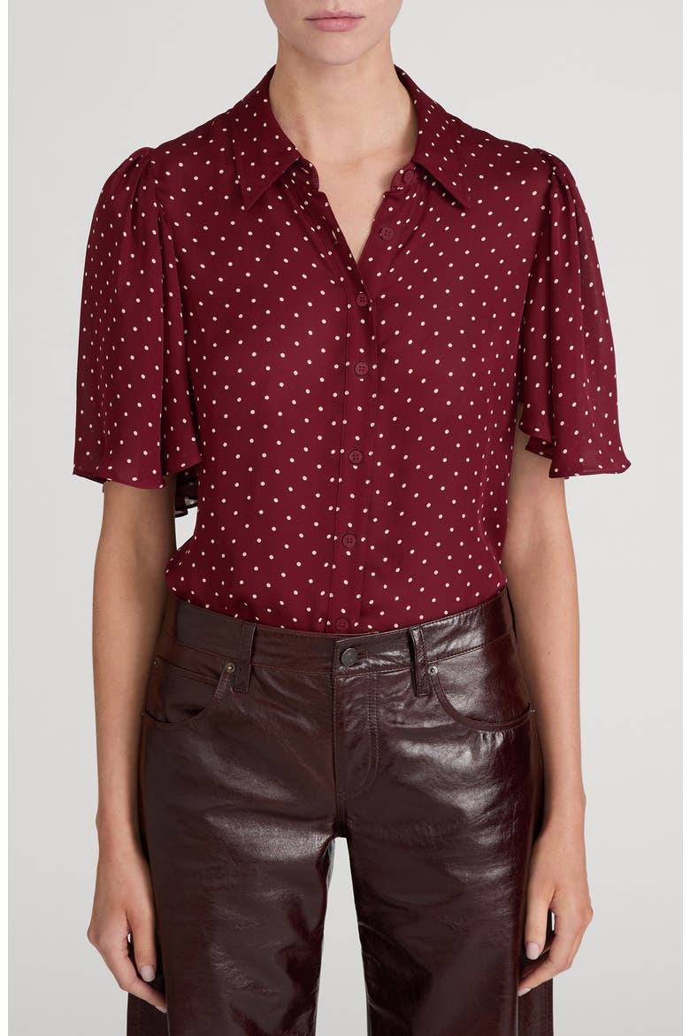 The Flutter Polka Dot Silk Shirt, Main, color, DEEP GARNET POLKA DOT