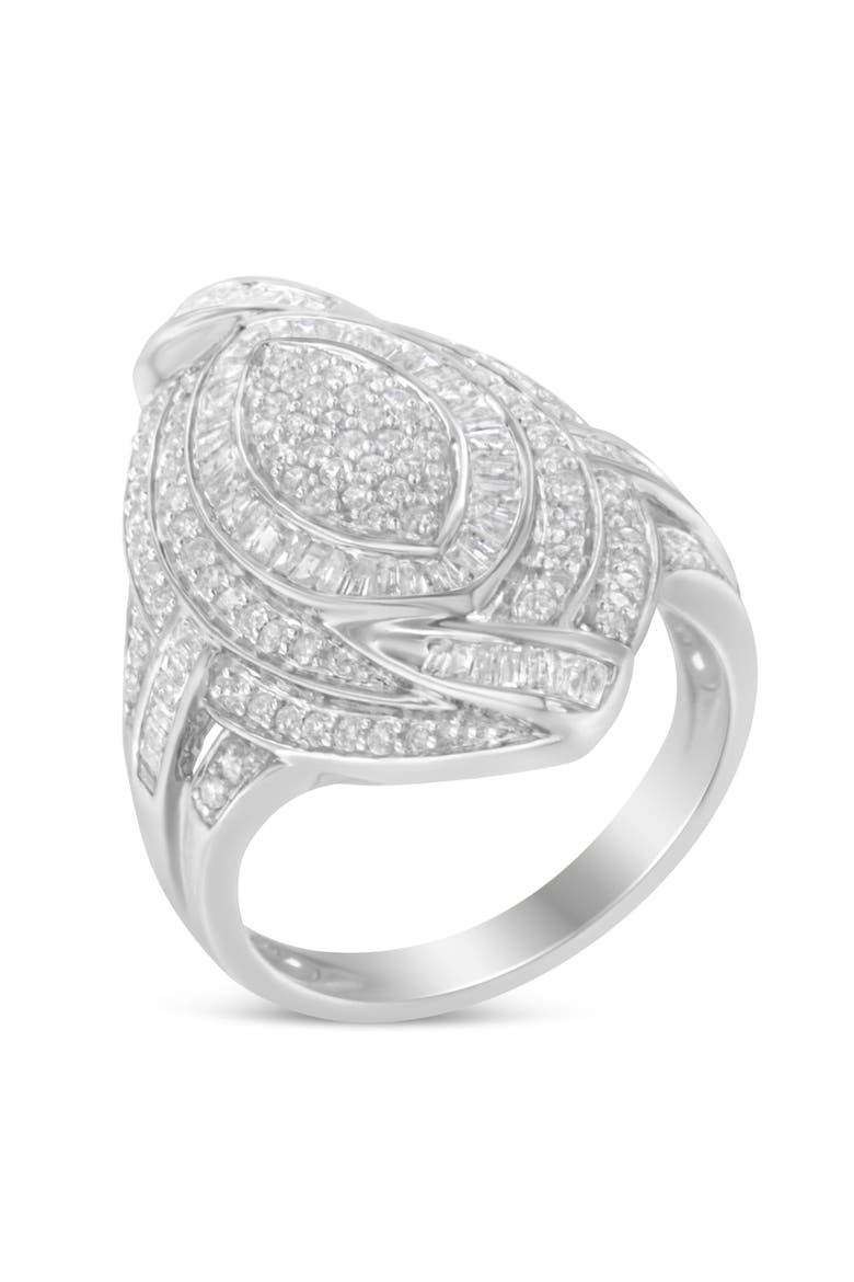 Silver 1 1/8 Cttw Diamond Cluster Triple Halo Knot Cocktail Ring, Main, color, Silver