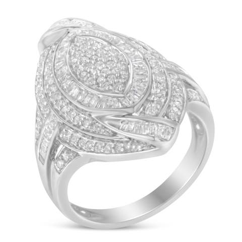 Silver 1-1/8 Cttw Diamond Cluster Triple Halo Knot Cocktail Ring