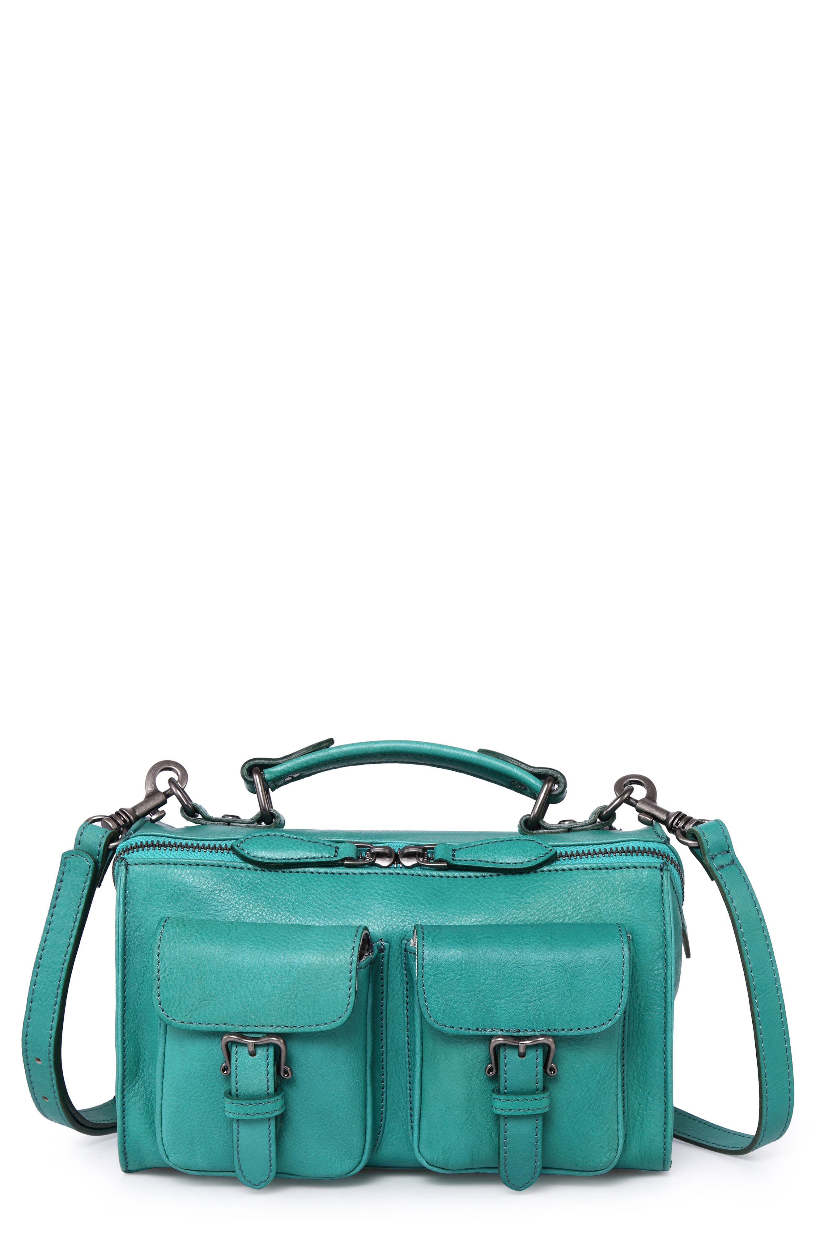 Las Luna Leather Crossbody Bag, Main, color, AQUA