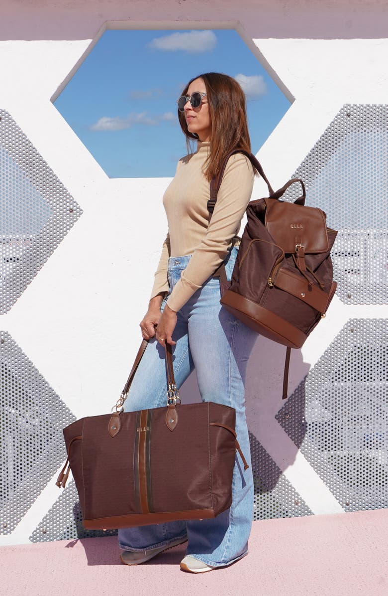 ELLE Eleganza 32L Monogram Weekender Duffel Bag, Alternate, color, Brown
