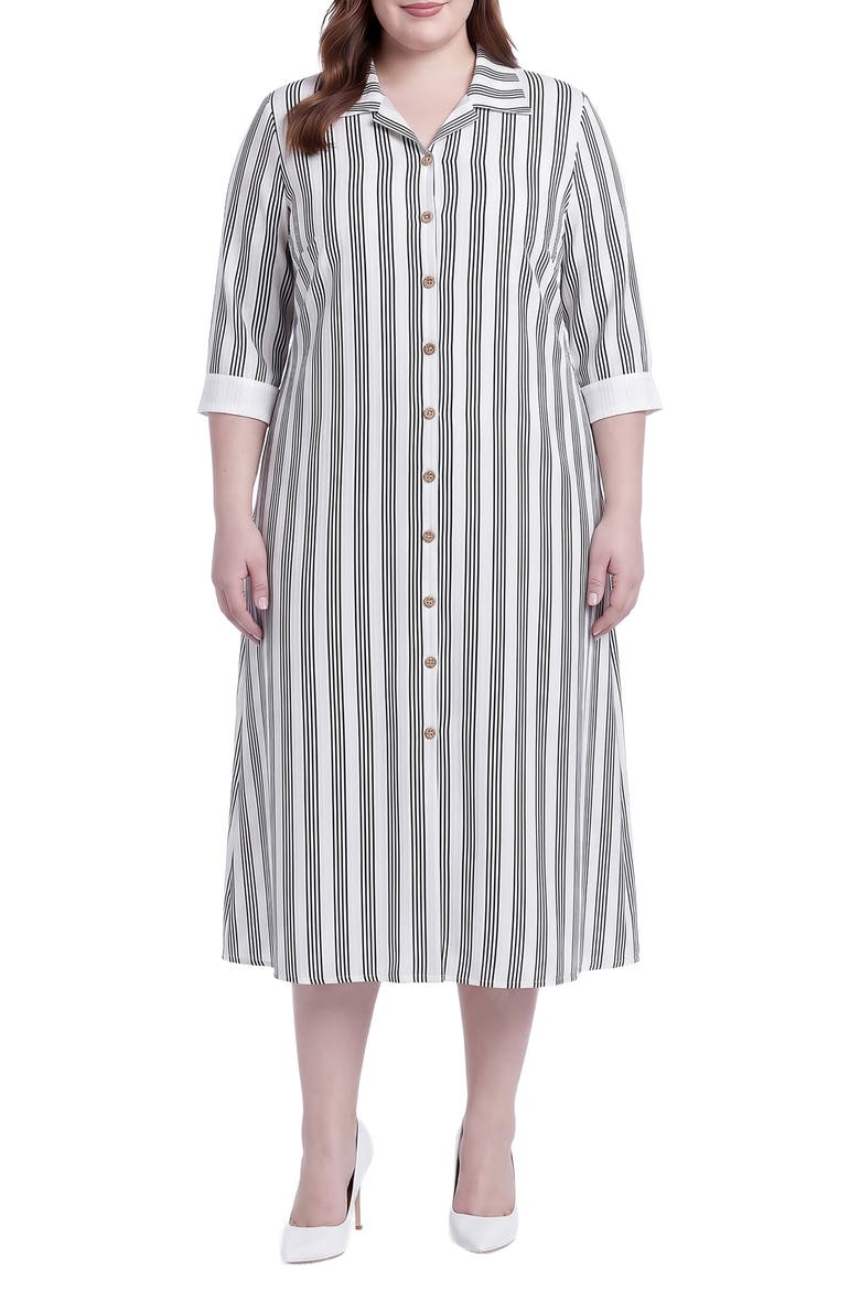Stripe Button-Up Midi Shirtdress, Main, color, LIGHT GREY