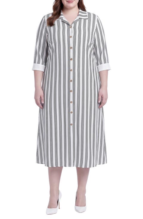 Stripe Button-Up Midi Shirtdress
